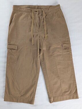 VTG Tan Brown Wide Leg High Rise Cargo Pocket Crop Pants Capris